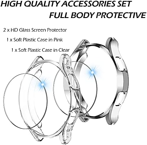 [2 HD מגן מסך+2 רך קייס פלסטיק] ROSAUI עבור Samsung Galaxy השעון 4 קלאסי 46mm 42mm מגן מסך תיק אביזרים סט מלא-גוף הגנה